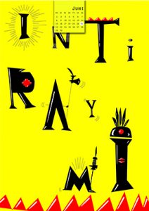 Kalenderblatt Juni, Typografisch die Buchstaben INTiRAYMI werden comichaft dargestellt